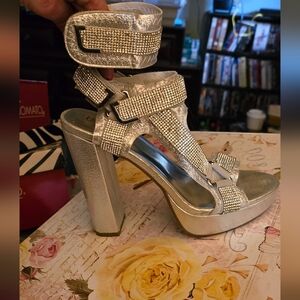 Strapped open toe high heals size 8 W